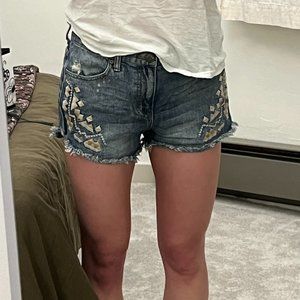 Free People Embroidered Denim Shorts